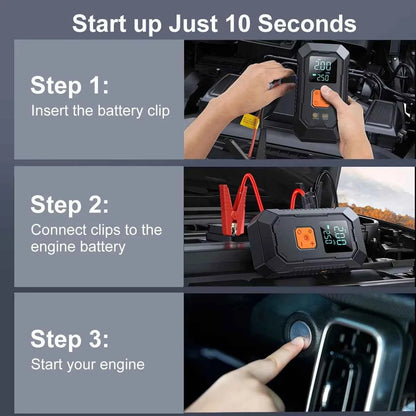 Car Jump Starter with Air Pump Power Pack 12v Battery Booster Tire Inflator Emergency Portable Car Jump Starter
