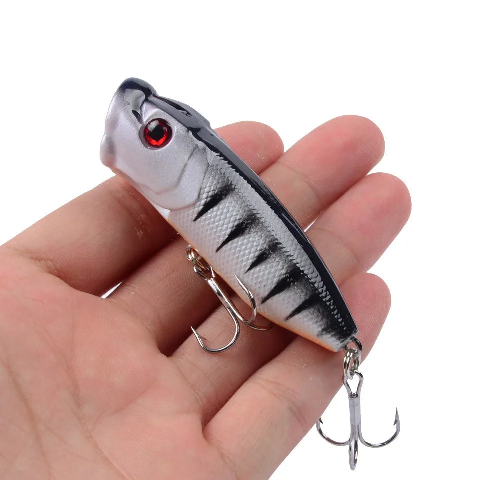 Topwater Popper Lures 6.5cm 12g Hard Bait Wobblers With 6 Hooks