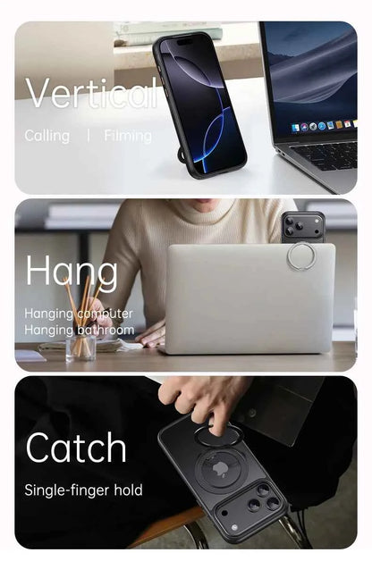 Transparent Magnetic Case for iPhone 17 Air 16 Plus 15 14 13 17 Pro Max 16e 360° Rotating Ring Holder Kickstand Cover LMD003