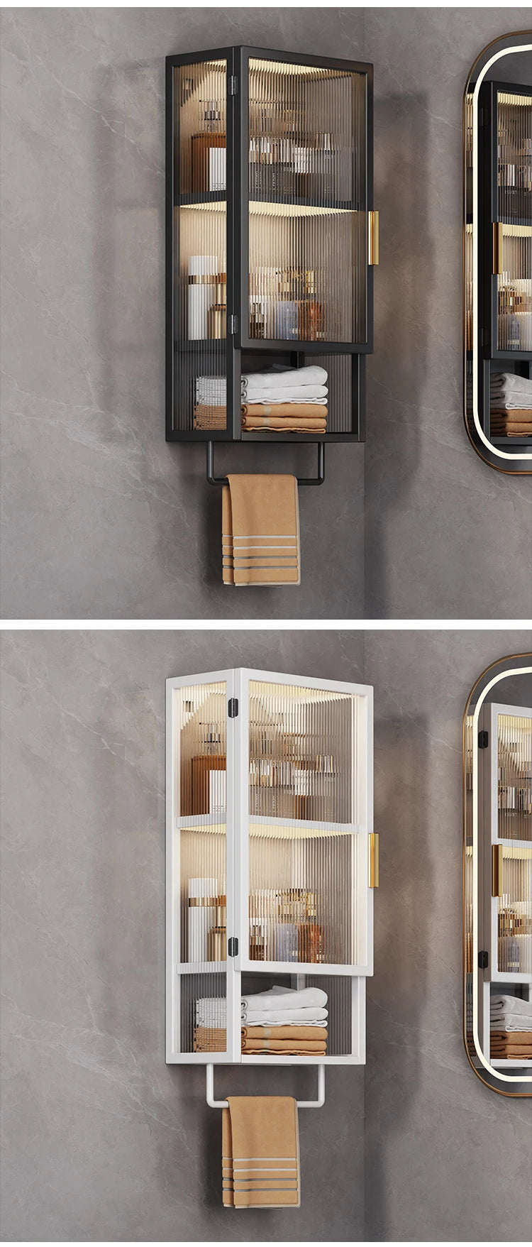 PP+PS Bathroom Storage Rack Wall Mounted Cream Style Towel Holder  Dustproof Toilet Organizer  Cosmetic Counter Shelf