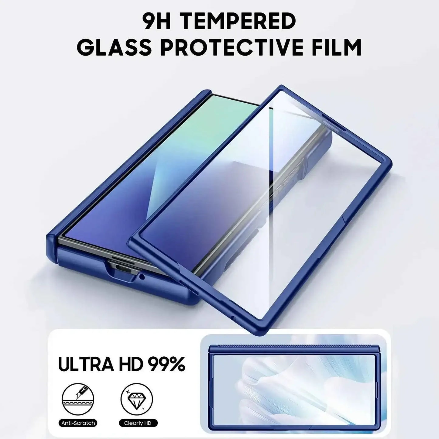 Halloween Gifts for Galaxy Z Fold 7 RFID Wallet with Cards Holder,Hinge Cover,Camera Cover,Shockproof Silicone Phone Case-Blue
