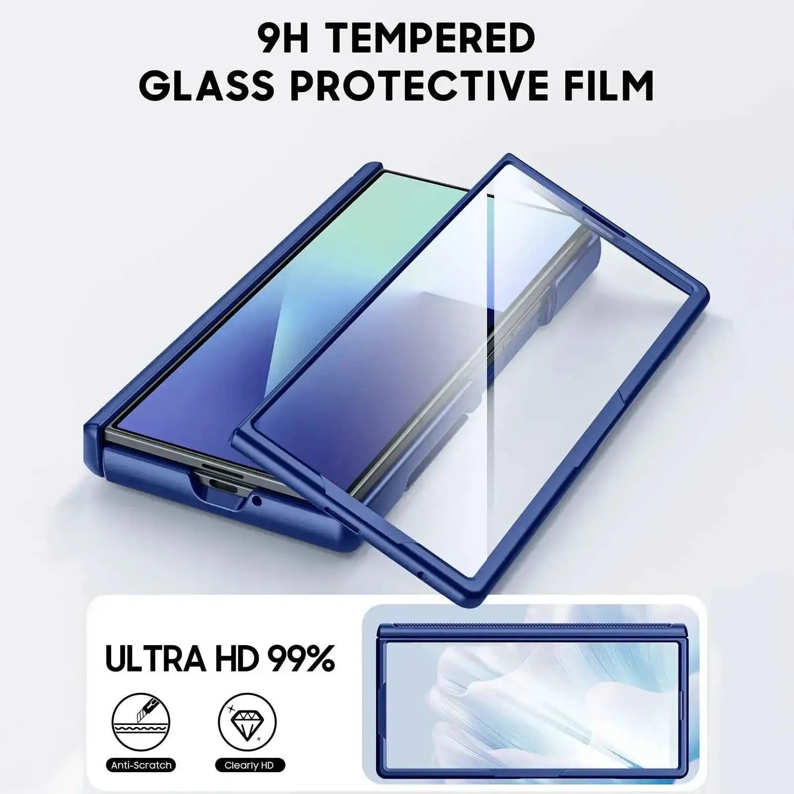 Halloween Gifts for Galaxy Z Fold 7 RFID Wallet with Cards Holder,Hinge Cover,Camera Cover,Shockproof Silicone Phone Case-Blue