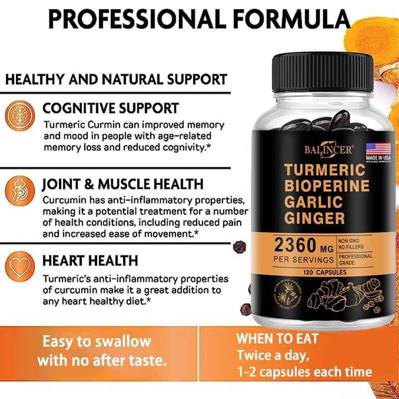 Turmeric Ginger Piperine 2360Mg Black Pepper Digestive Immune Support Supplement