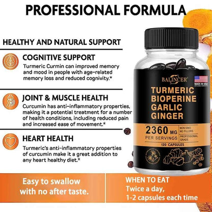Turmeric Ginger Piperine 2360Mg Black Pepper Digestive Immune Support Supplement