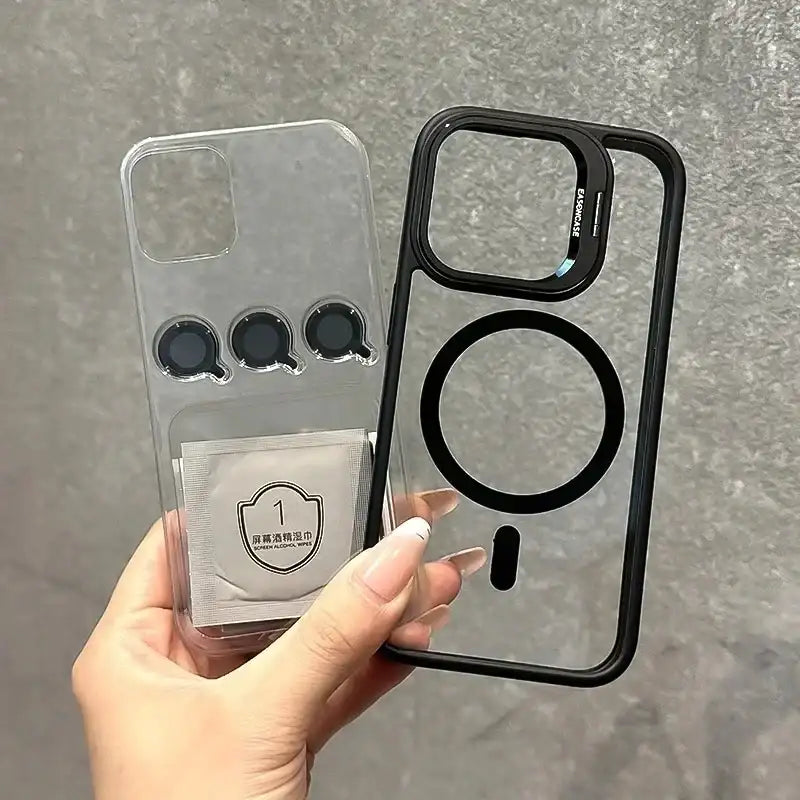 Luxury Magnetic Shockproof Phone Case For iPhone 16 15 14 13 12 11 17 Pro Max For Magsafe Funda Stand Glass Lens Protector Cover