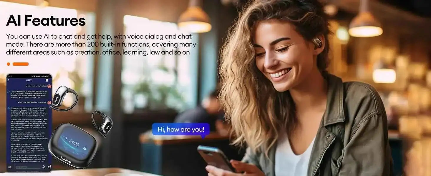 AI Translation PAXA Open Air Ultra 144 languages AI Real-time Translation Wireless Bluetooth Earphones Hi-Fi HD Calling Headset