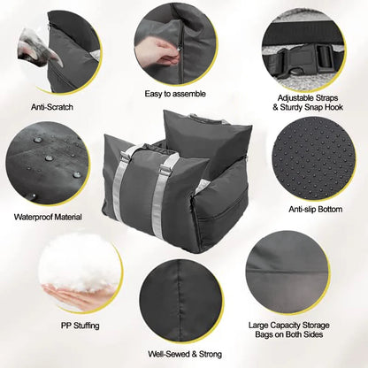 Winter Waterproof Luxury Dog Car Seat Pet Beds Comfortable Puppy Dog Bed Soft Travel Pet Car Seat with Safety Buckle