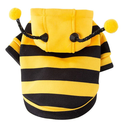 Soft Pet Bee Costume Hooded Breathable Winter Warm Bee Cosplay Costume Stripes Design Cat Holiday Cosplay Clothes Pet Supplies