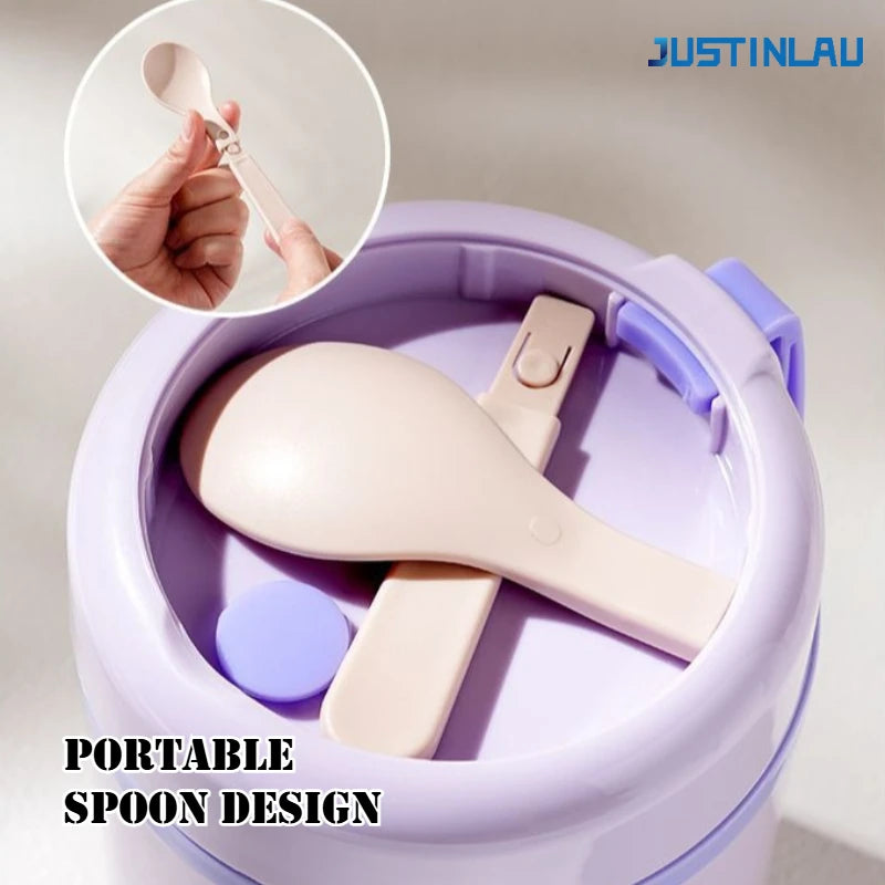 JUSTINLAU 600ML USB Electric Heating Lunch Box 304 Stainless Steel+PP Portable Food Warmer with Spoon for Working&camping Use