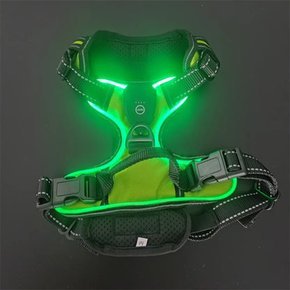 Light Up LED Dog Harness Rechargeable Adjustable Luminous Pet Chest Strap Soft Flashing Dog Glow Vest for Night Walking