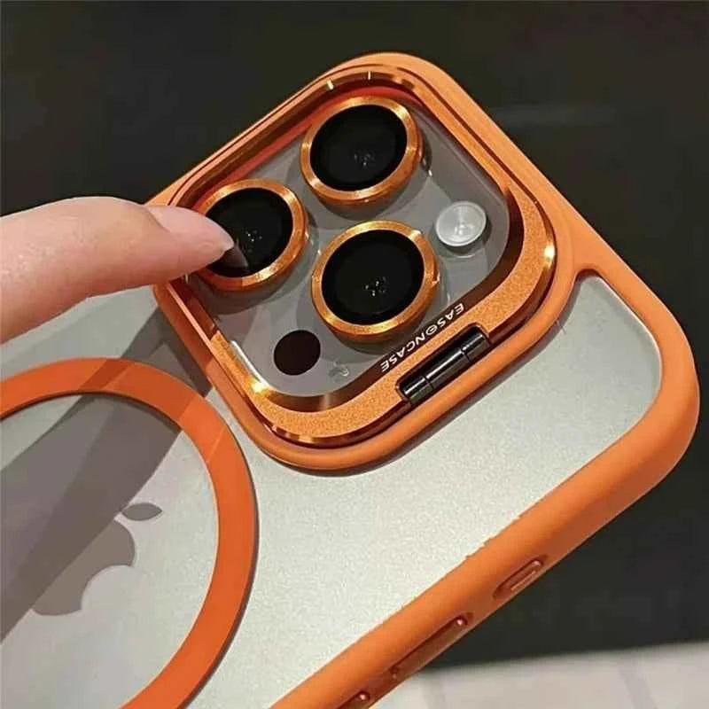 Luxury Magnetic Shockproof Phone Case For iPhone 11 12 13 14 15 16 Pro Max Plus Magsafe Glass Lens Stand Protection Back Cover