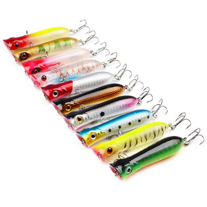 Popper Hard Bait Wobbler Lure 80mm 12g 6 Hook Floating Trailer Ocean Fishing