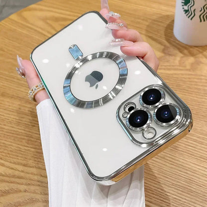 Luxury Plating Wireless Charging Case For Magsafe For iPhone 16 15 14 13 12 11 Pro Max Plus Magnetic Cover With Lens Protector