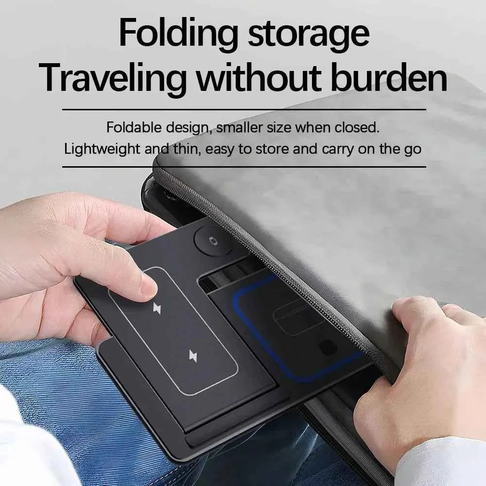 Foldable Dock Station 3 In 1 Wireless Charger Stand With LED 15W Phone Earbuds