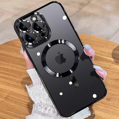 Plating For Magsafe Magnetic Phone Case For iPhone 16 15 14 13 12 11 Pro Max 16 Plus Wireless Charging With Lens Protector Cover
