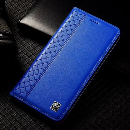 For OnePlus Nord 5 CE5 5G Flip Case Grid Pattern Magnetic Cover Luxury Cowhide Genuine Leather Card Pocket Wallet Cases Covers