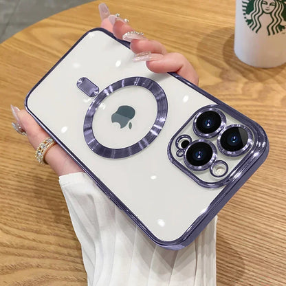 Transparent Magnetic Wireless Charging Case For Magsafe For iPhone 16 15 14 Plus 13 12 11 Pro Max Plating Soft Silicone Cover