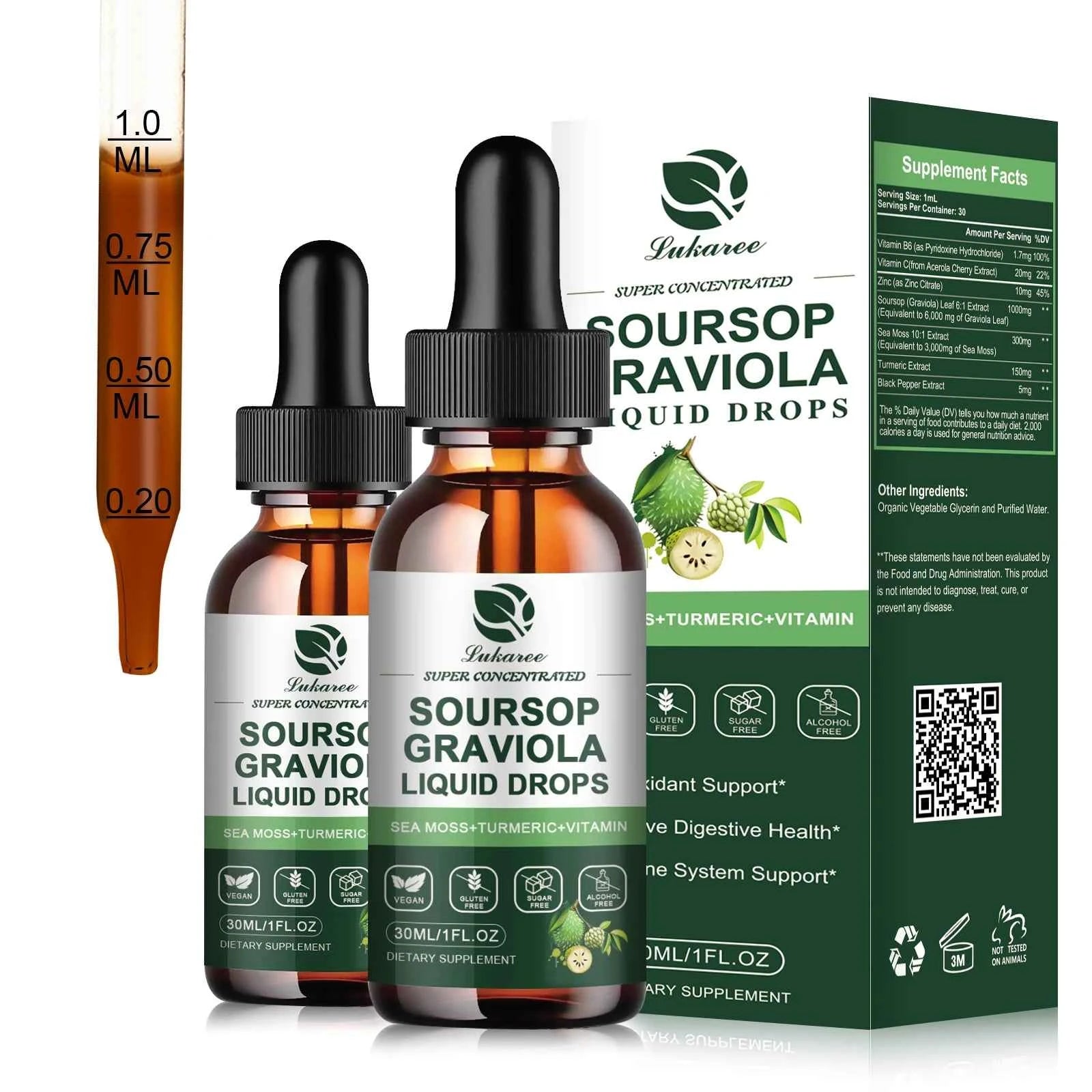 30ml Soursop Graviola Extract Drops Immunity Digestion Detox Gluten Free