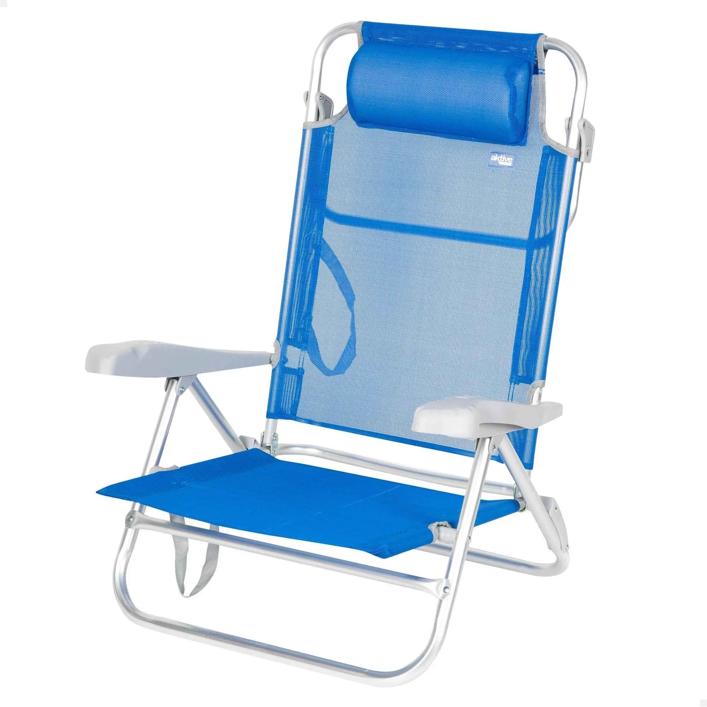 AKTIVE folding beach chair, 47x49x82 cm, 8 positions, padded cushion, carrying handles, with armrest, max weight 110 kg, beach chairs, low beach chairs, reclining beach chair, multi-position Chair