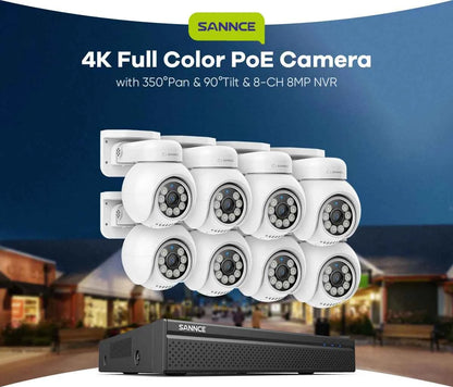 SANNCE 4K UHD 8MP POE Security Camera System 16 Channel NVR Outdoor IP Cameras