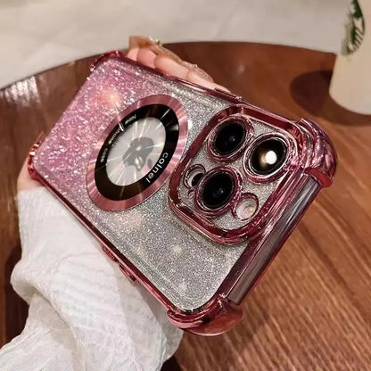 Luxury Magnetic Glitter Shockproof Case For iPhone 17 16 Pro Max 15 14 13 12 11 15 Plus Glass Lens Protection Acrylic Back Cover