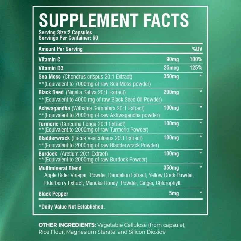 Pslalae Sea Moss Supplement Thyroid Support Immunity Detox Anti Aging Beauty