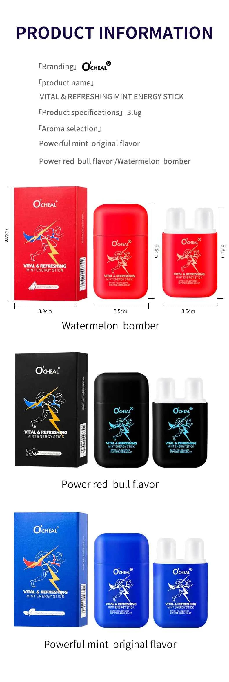 O'CHEAL Alcohol Free Energizing Aromatherapy Inhaler Bar Vapors Stick