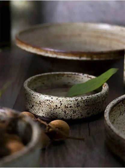 Retro Handmade Stoneware Rice Soup Bowl Tea Cup Round Steak Salad Dinner Plate Dishes Home Dining Dish Japanese Tableware Set