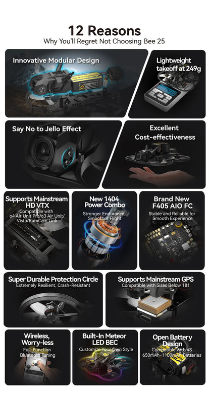 SpeedyBee BEE25 power 2.5-inch with F405 AIO FC Built-in LED ELRS 2.4G/TBS CRSF Nano Receiver for FPV Freestyle