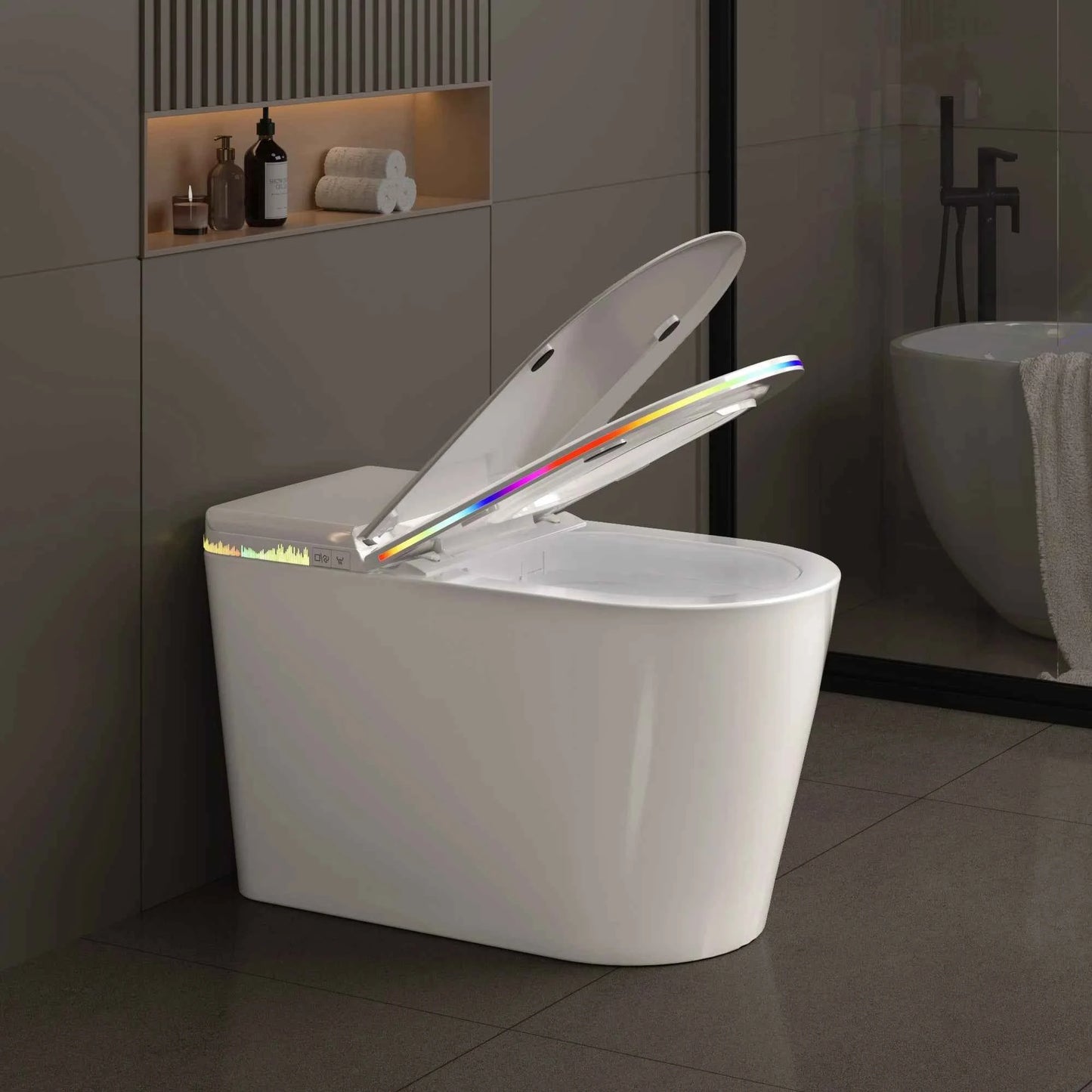 Smart Bidet Toilet Seat Heated Seat Self-Cleaning Nozzle Foam Shield Automatic Lid LED Display Remote Control for Kids Adults