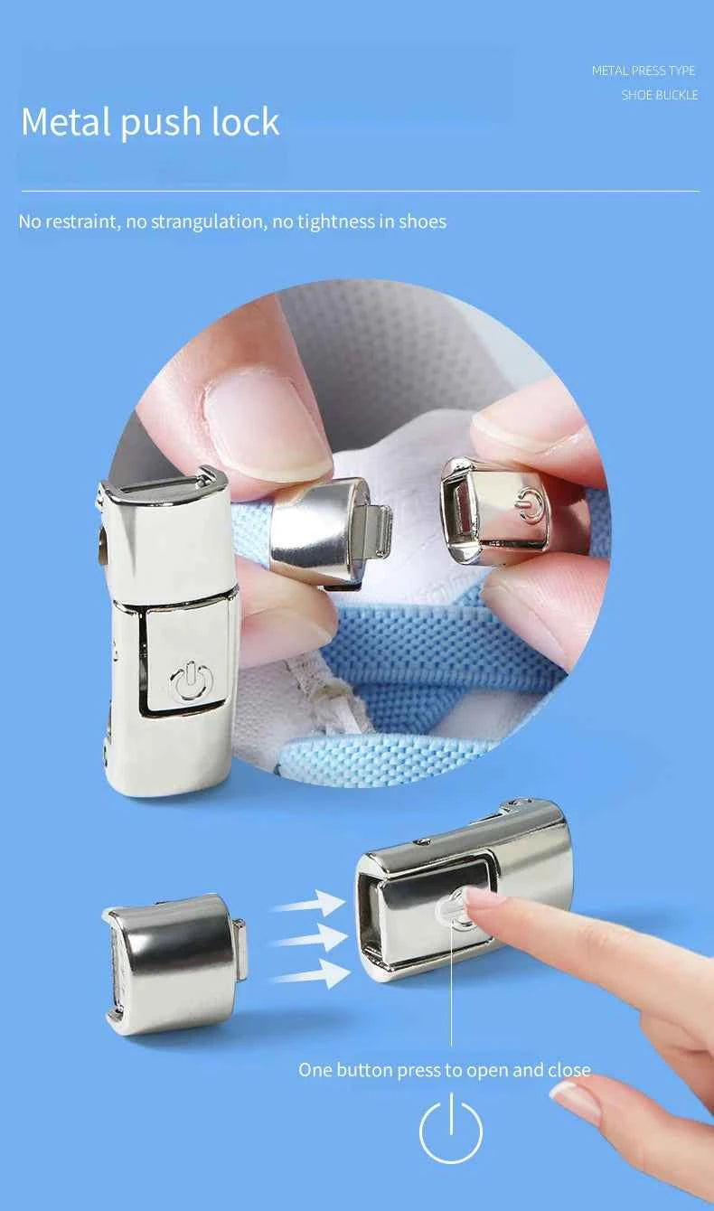 Press Lock Elastic Shoelaces 8mm Flat No Tie For Shoes Kids Adults