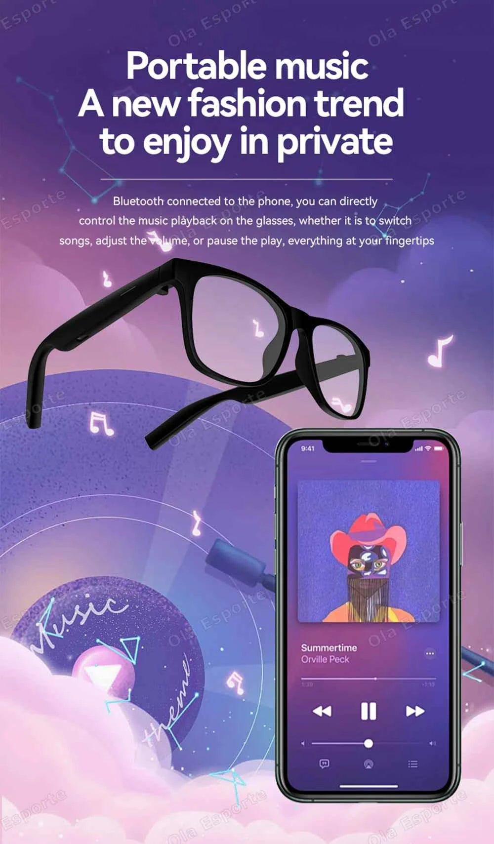 Ola Esporte New Smart Glasses Bluetooth Sunglasses With Call And Music