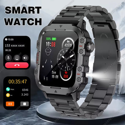 2025 New Military Smart Watch Men IP67 3ATM Outdoor Sports Fitness Tracker Health Monitoring 1.44 Inch Bluetooth Call Smartwatch