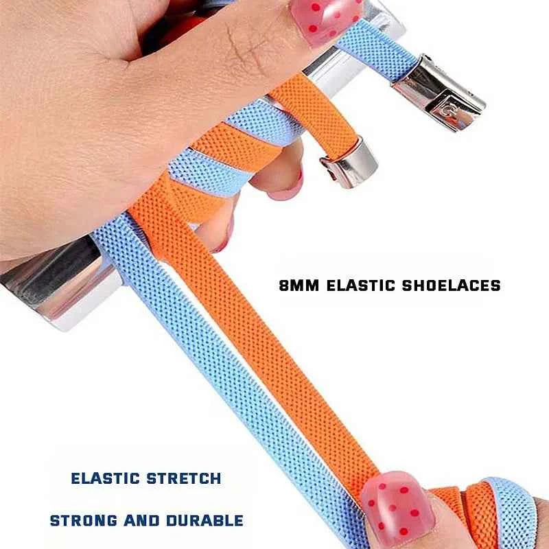 Press Lock Elastic Shoelaces 8mm Flat No Tie For Shoes Kids Adults