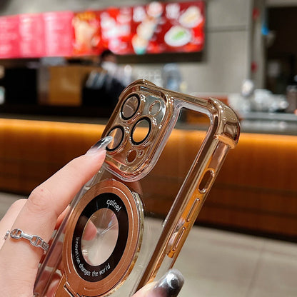 Fashion Plating Magnetic Bracket Case for iPhone 17 16 15 14 13 12 Pro Max Case With Holder Stand Shockproof Cover for Magsafe