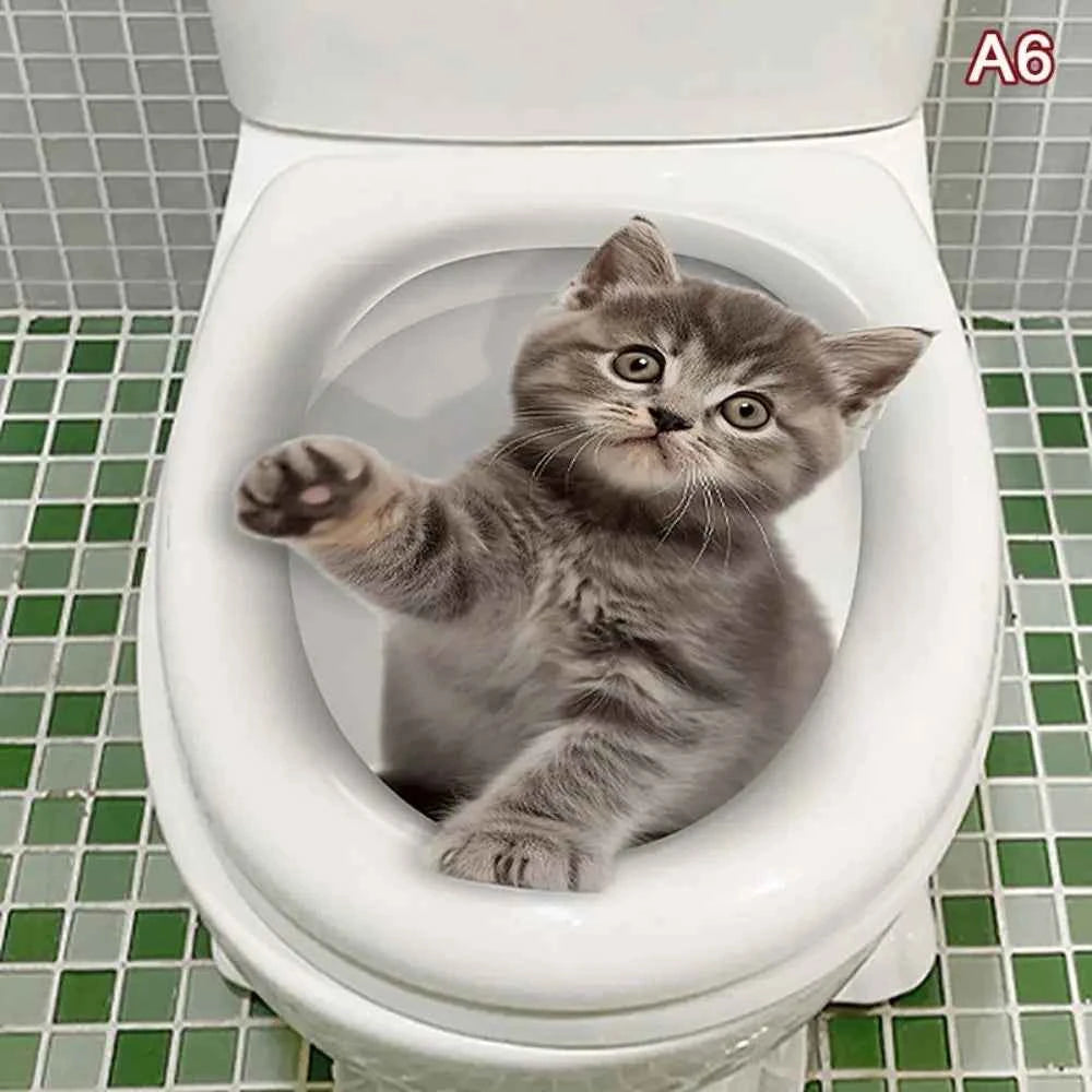 Funny 3D Cat Toilet Stickers Self-adhesive DIY Wall Sticker Squirrel Water Resistant Toilet Seat Decals