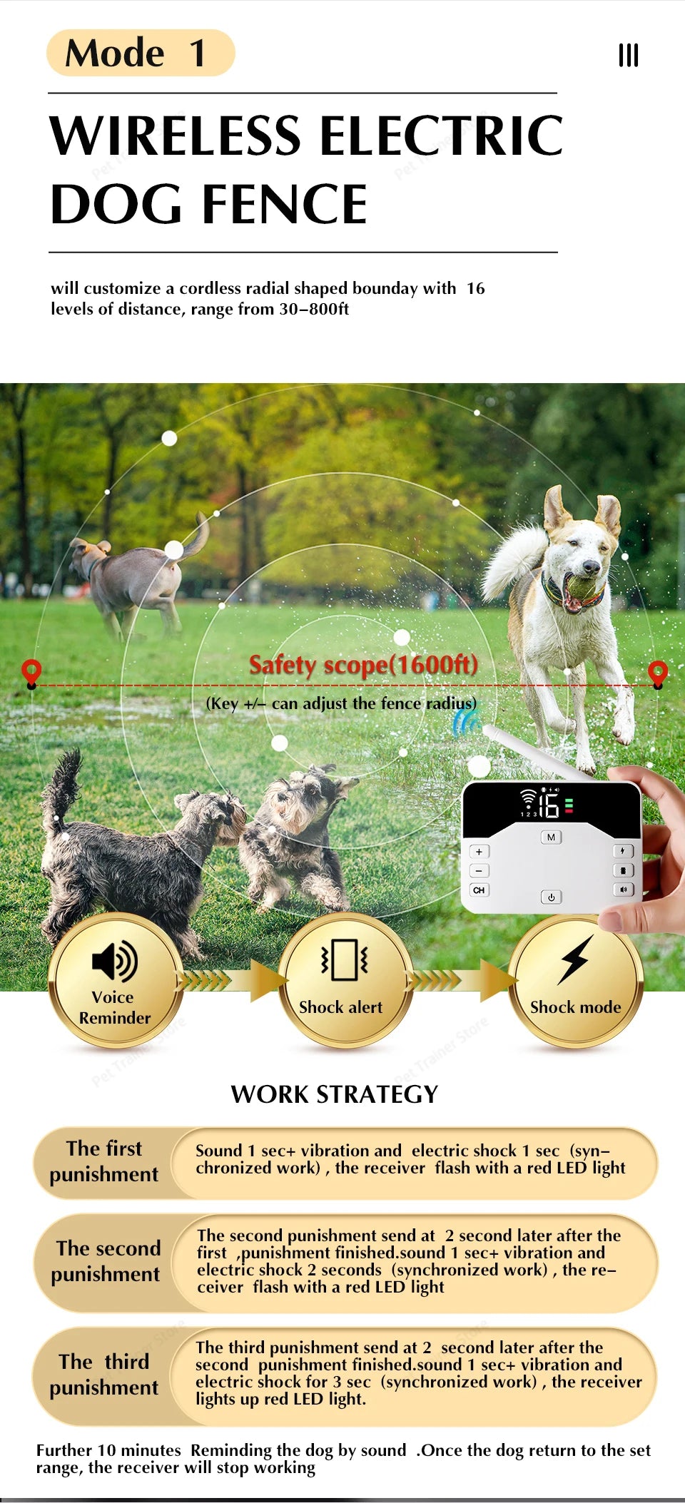2 IN 1 Wireless Electronic Dog Fence System & Remote Training Collar Beep Shock Vibration and Pet Containment For All Size Puppy