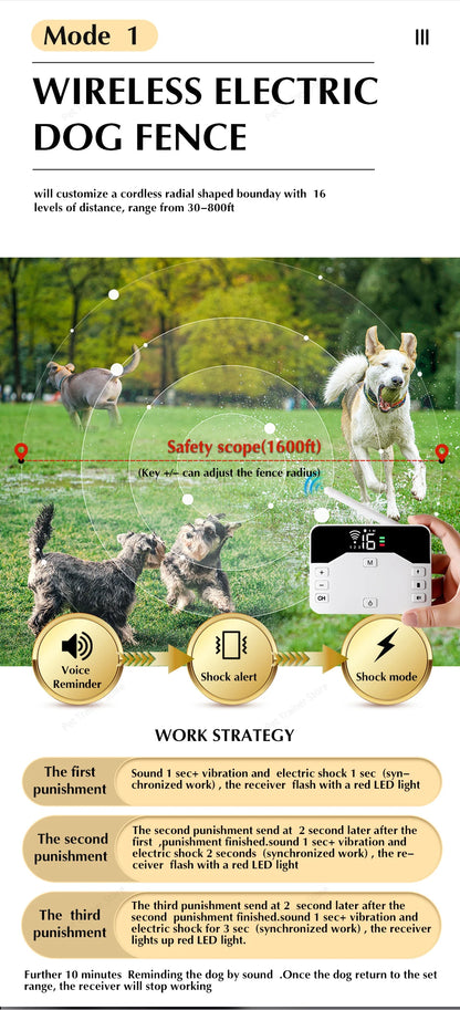 2 IN 1 Wireless Electronic Dog Fence System & Remote Training Collar Beep Shock Vibration and Pet Containment For All Size Puppy