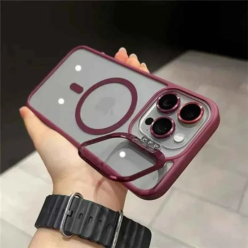 Luxury Magnetic Shockproof Phone Case For iPhone 11 12 13 14 15 16 Pro Max Plus Magsafe Glass Lens Stand Protection Back Cover