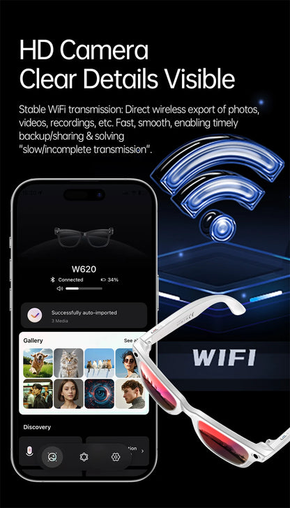 New AI 5MP Camera Smart Glasses 290mAh Waterproof Voice Call Music Bluetooth Smart Sunglasses Video Record Translation Glasees