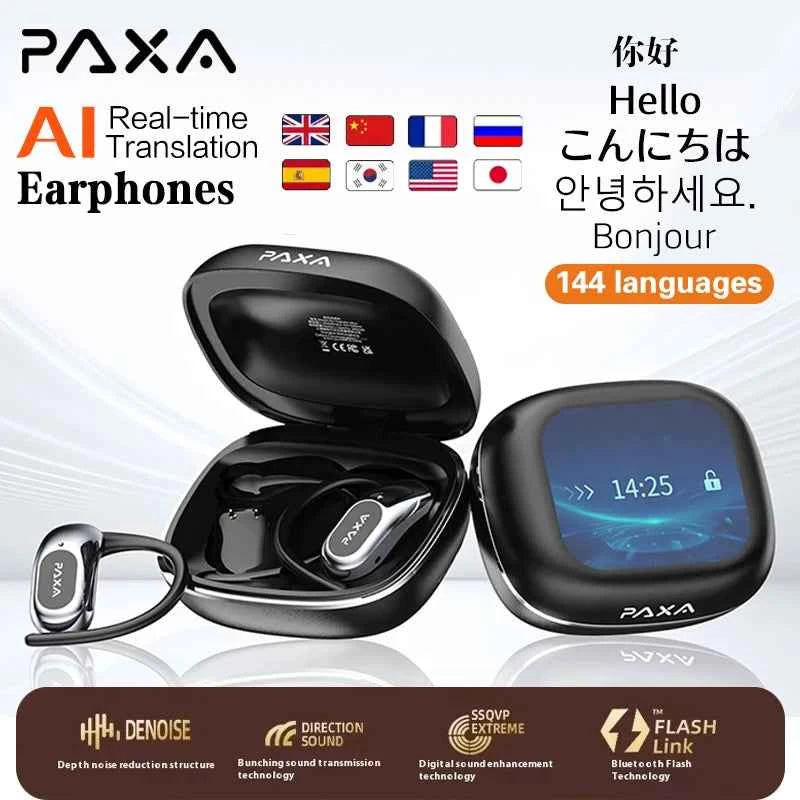 AI Translation PAXA Open Air Ultra 144 languages AI Real-time Translation Wireless Bluetooth Earphones Hi-Fi HD Calling Headset