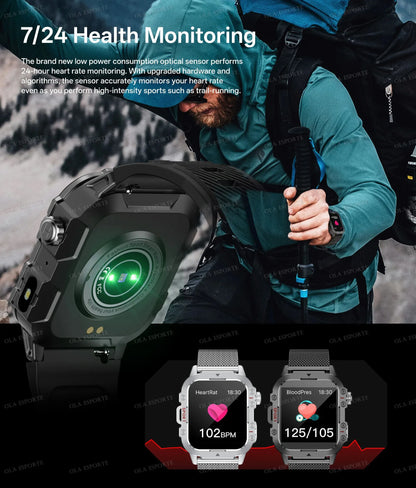 2025 New Military Smart Watch Men IP67 3ATM Outdoor Sports Fitness Tracker Health Monitoring 1.44 Inch Bluetooth Call Smartwatch
