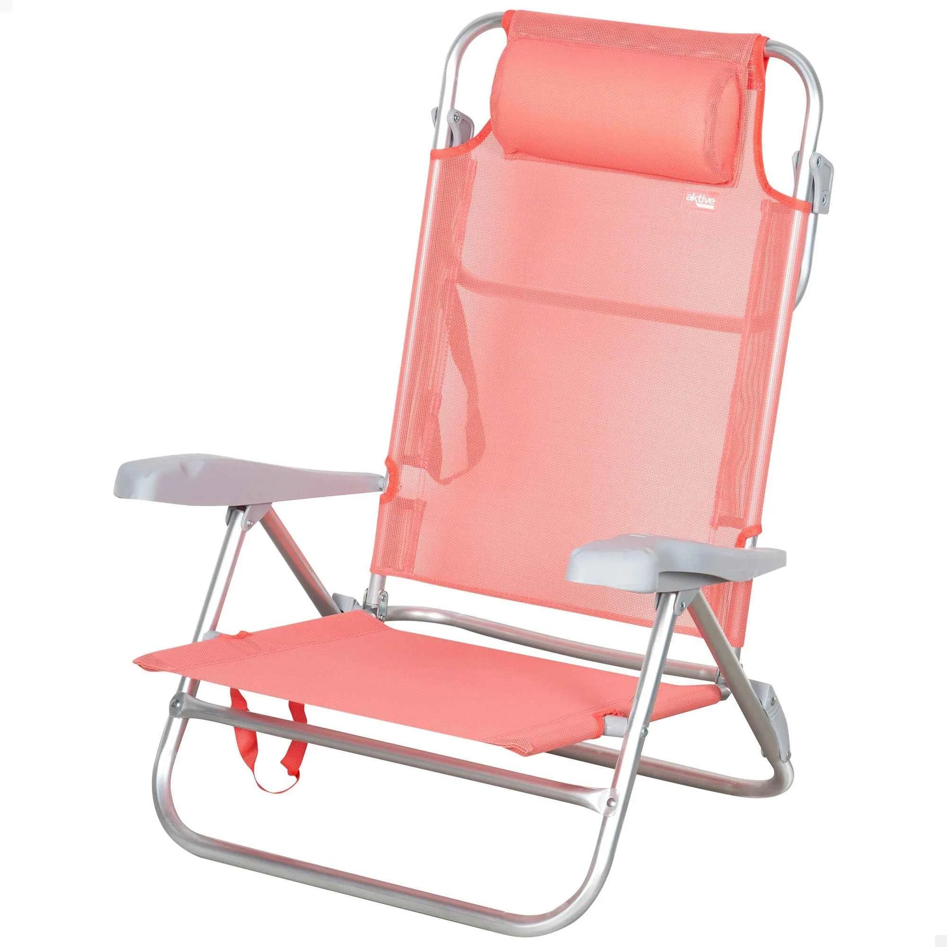 AKTIVE folding beach chair, 47x49x82 cm, 8 positions, padded cushion, carrying handles, with armrest, max weight 110 kg, beach chairs, low beach chairs, reclining beach chair, multi-position Chair