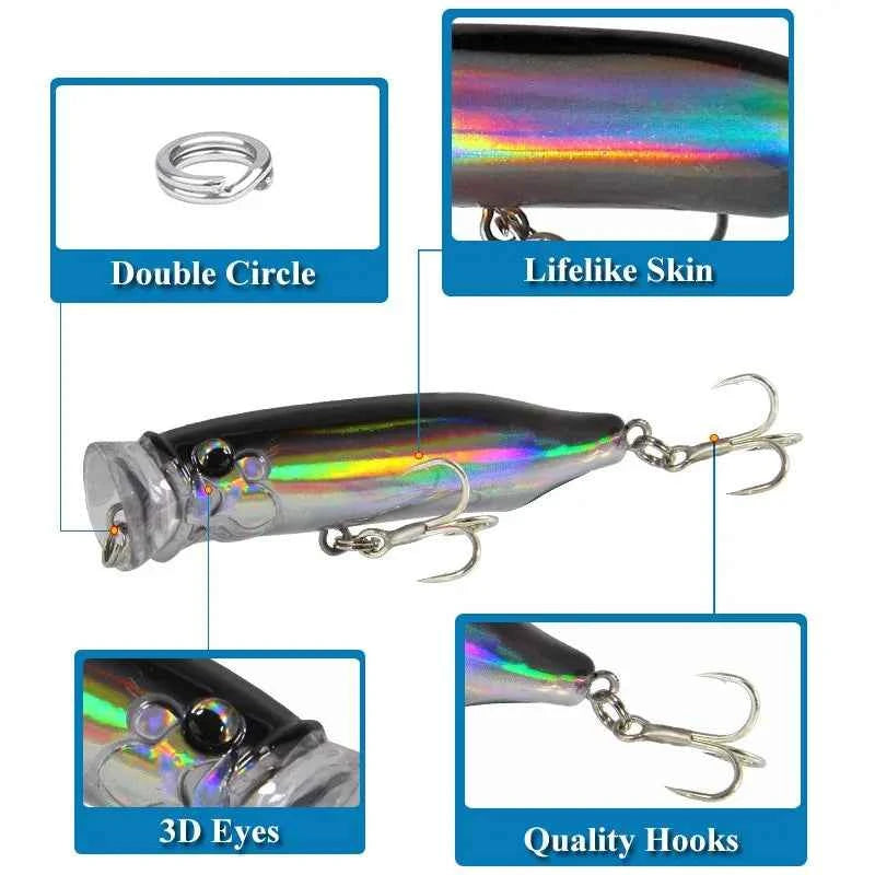 7cm Popper Lure 9.4G Topwater Plastic Swimbait For Perch Fishing Tackle