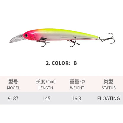 Deep Diving Fishing Lures 145mm Floating Minnow Long Tongue Board 16.8g