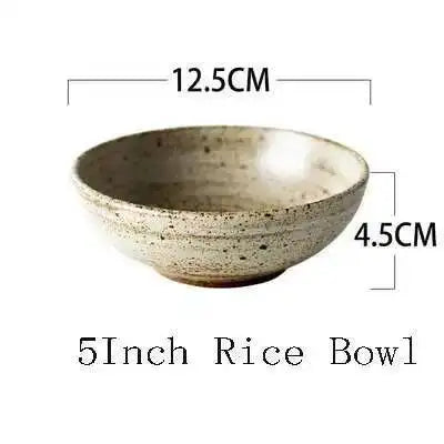Retro Handmade Stoneware Rice Soup Bowl Tea Cup Round Steak Salad Dinner Plate Dishes Home Dining Dish Japanese Tableware Set