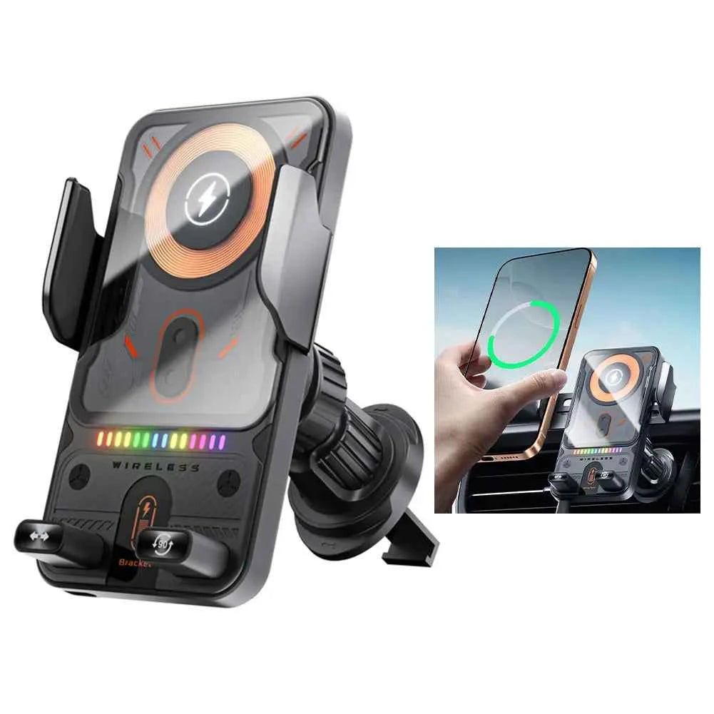 Car Wireless Charger 15W With Auto Clamping Phone Holder And Easy Operation