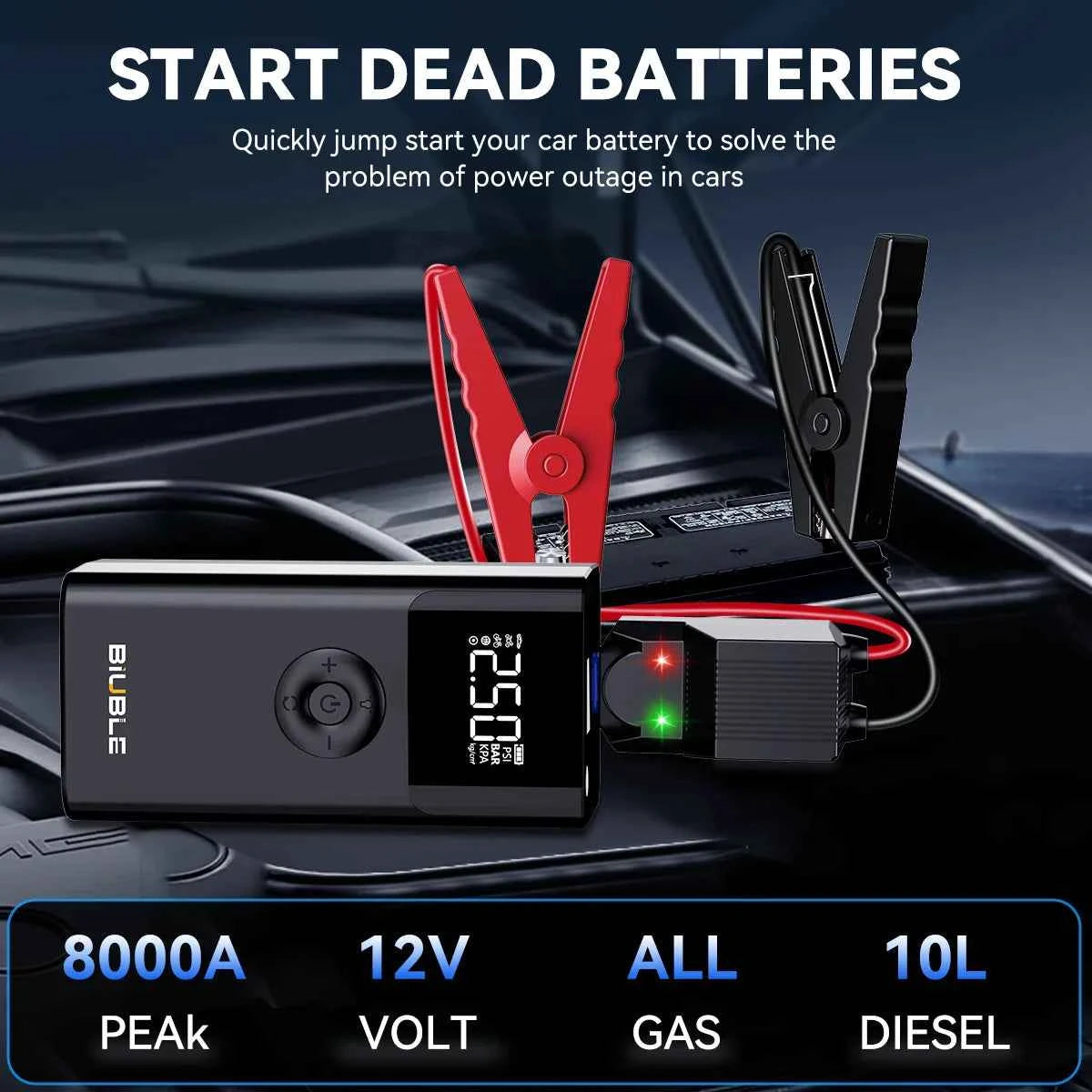 4 In 1 8000A Car Jump Starter 150PSI Air Pump Car Battery Booster Engine Starting Device Tire Air Compressor Power Bank