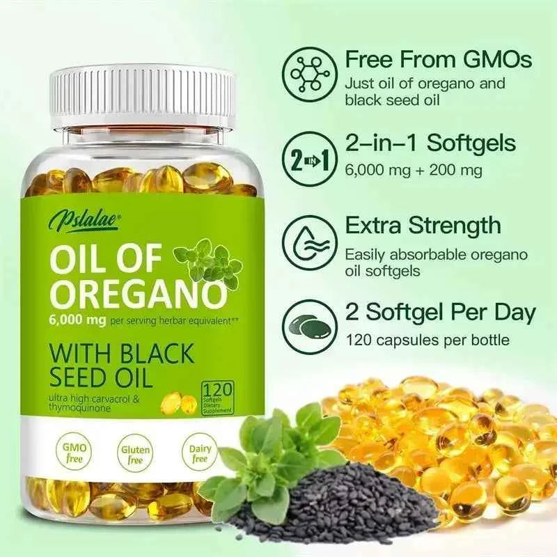 Oregano Oil Softgels With Black Seed Oil For Digestion Immune Support 120 Count