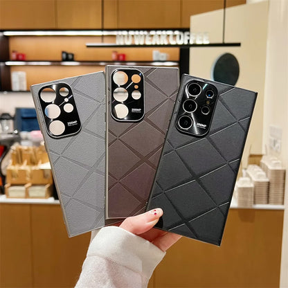 Fashion Business Leather Phone Case For Samsung S24 Plus S24 Ultra Solid Color Cover For Galaxy S22 Ultra S23 Luxury Slim Cases